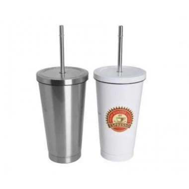 Vaso cónico con popote de acero inoxidable para sublimación Sublimarts 450ml