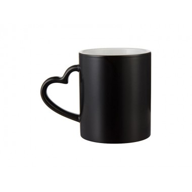 Taza mágica negra con asa de corazón SublimArts de 11oz