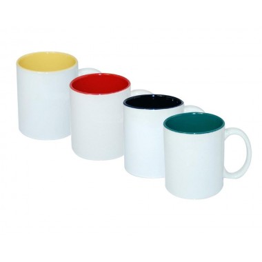 Taza blanca de cerámica de 11oz. con color en el interior Sublimarts