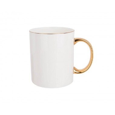 Taza blanca de porcelana con borde y asa dorado Sublimarts