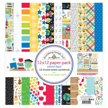 Pack de Cartulina Doble Cara School Days 12 piezas de 12" x 12" Doodlebug | 6420