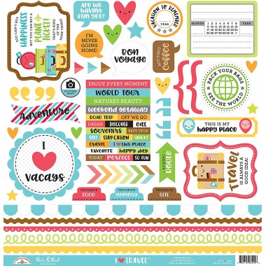 Hoja de stickers íconos I Love Travel This and That 12" x 12" Doodlebug | 6412