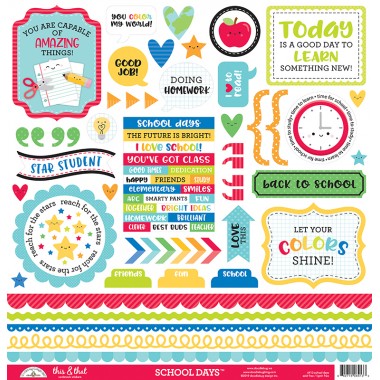 Hoja de stickers íconos School Days This and That 12" x 12" Doodlebug | 6413