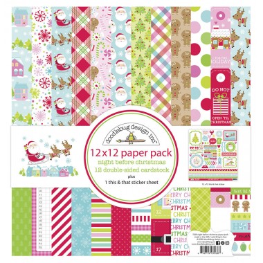 Pack de Cartulina Doble Cara Night Before Christmas 12 piezas de 12" x 12" Doodlebug | 7038