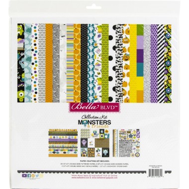 Pack de Cartulina Doble Cara Monsters & Friends 12 piezas de 12" x 12" Doodlebug | 2336