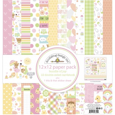 Pack de Cartulina Doble Cara Bundle of Joy 12 piezas de 12" x 12" Doodlebug | 6849