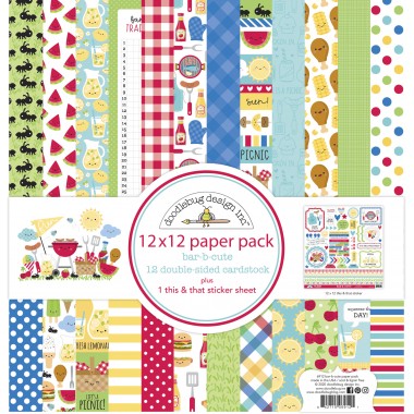 Pack de Cartulina Doble Cara Bar-B-Cute 12 piezas de 12" x 12" Doodlebug | 6912