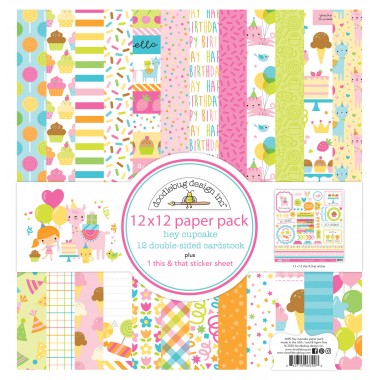 Pack de Cartulina Doble Cara Hey Cupcake 12 piezas de 12" x 12" Doodlebug | 6690