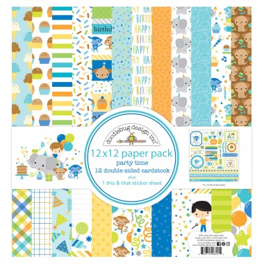 Pack de Cartulina Doble Cara Party Time 12 piezas de 12" x 12" Doodlebug | 6691