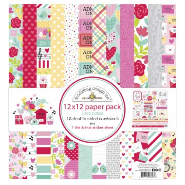 Pack de Cartulina Doble Cara Love Notes 12 piezas de 12" x 12" Doodlebug | 6608