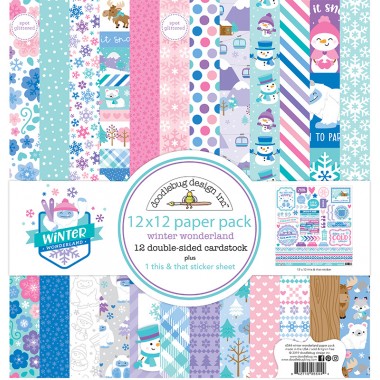 Pack de Cartulina Doble Cara Winter Wonderland 12 piezas de 12" x 12" Doodlebug | 6544