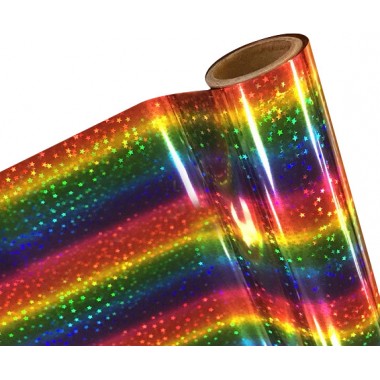 Papel Foil Luminos Holográfico Arcoíris Estrella 30 cm x 7.50 mts